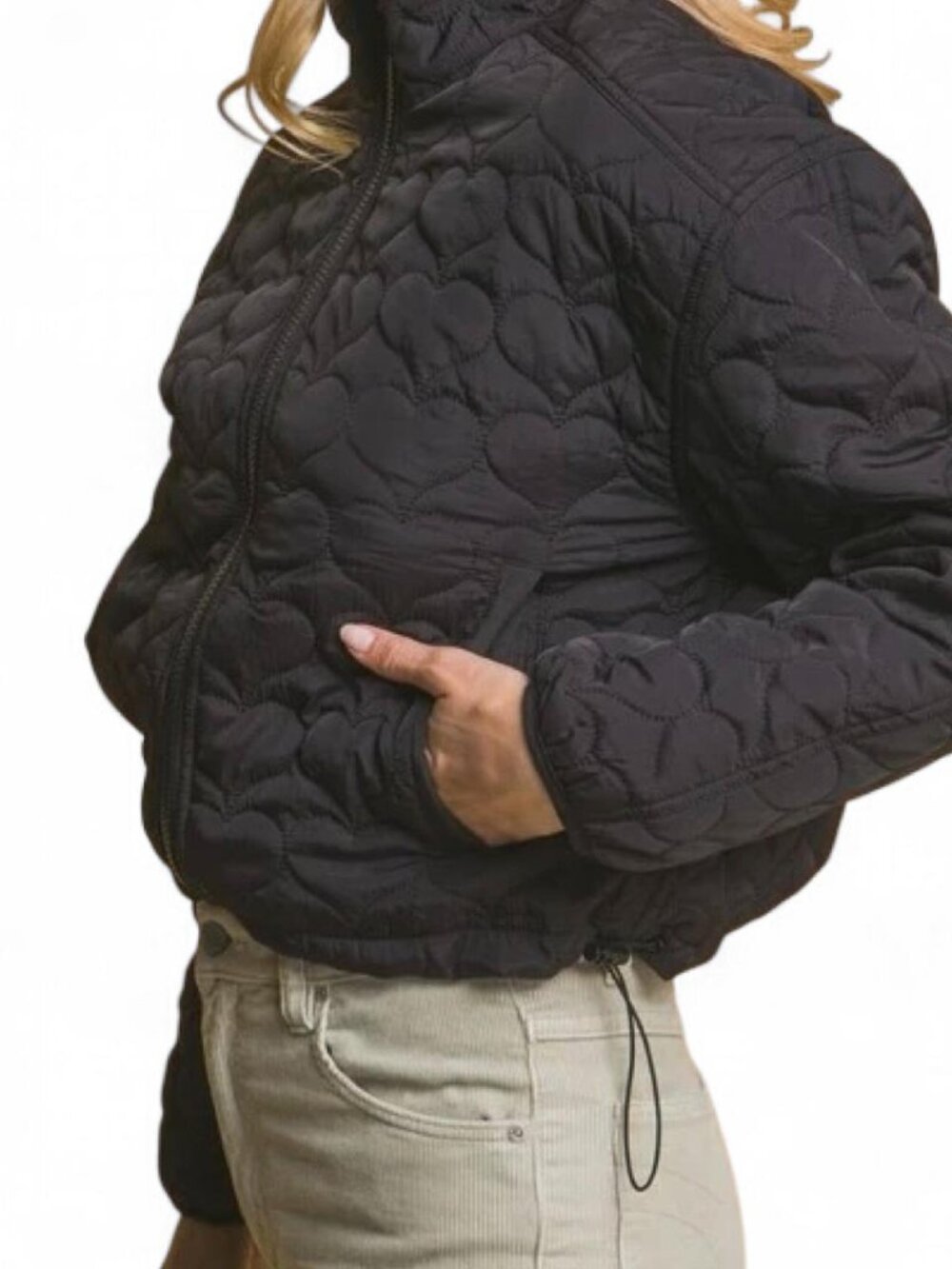 Heart Quilted Black Cropped Jacket